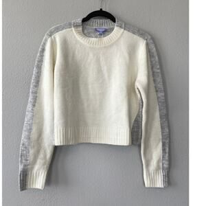 Florence by Mills NWT Colorblock Cropped Crewneck Sweater Cream Gray S Minimal